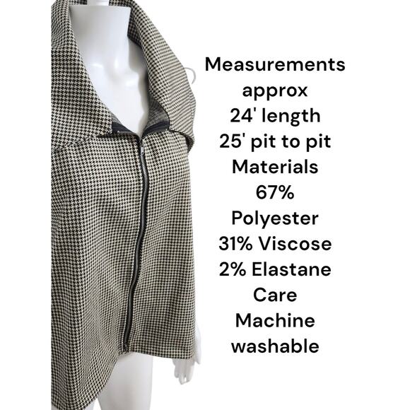 Bryn Walker Black White Houndstooth Ruched Sides Zip Up Vest - Sz. XXS Oversize - Picture 2 of 9